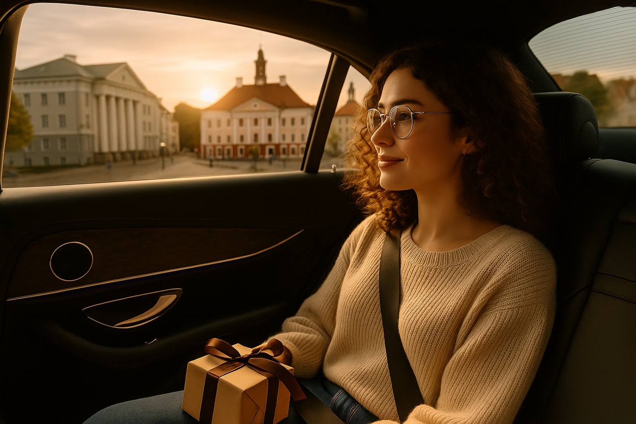 Transfer in Tallinn with driver — comfortable car against the backdrop of the Old Town